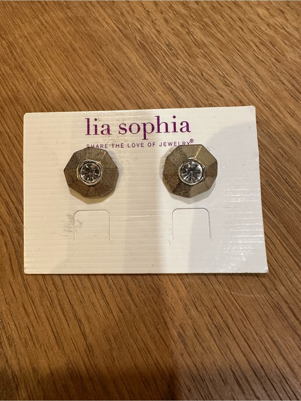 Lia Sophia Metallic Octagon Stud Earrings with Clear Center Stones